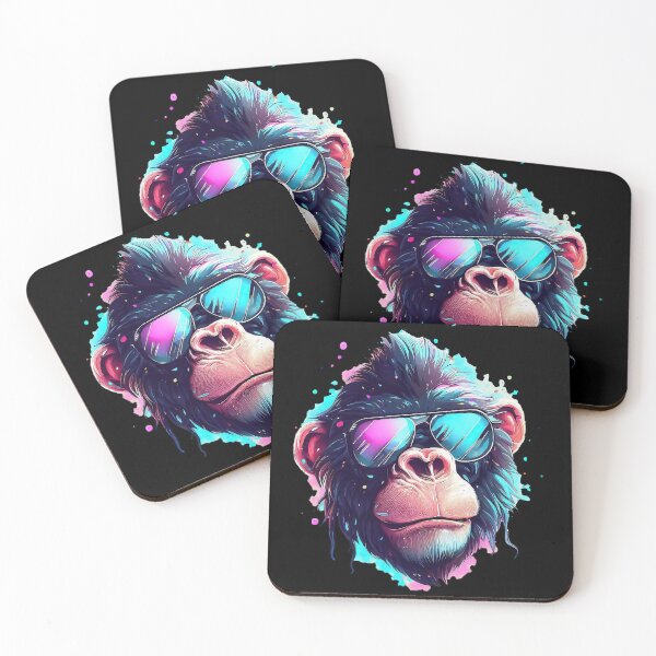 Item preview, Cool Chimpanzee wearing sunglasses pastel watercolor splash designed and sold by TomFrontierArt.