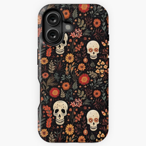 Item preview, Smiling skull head and sunflowers in Halloween black pattern designed and sold by AstraNovaStudio.
