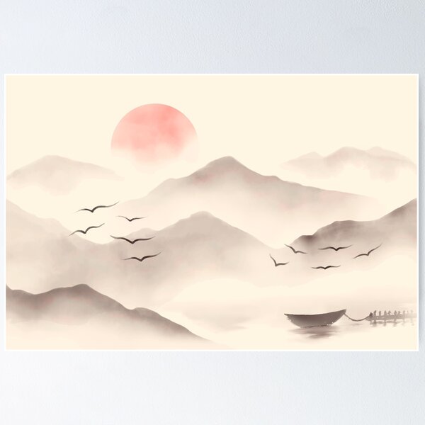 Item preview, Japanese landscape in watercolor designed and sold by OtterFactory.