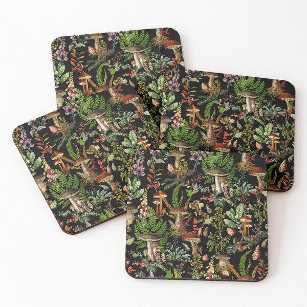 Item preview,  Vintage Midnight Mushrooms Forest Pattern - Black Botanical Night Garden Nightgarden designed and sold by UtArt.