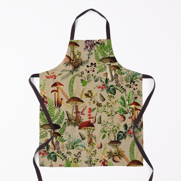 Artikelvorschau, Vintage geheimnisvolle Mitternacht Pilze Wald botanischen botanischen Nachtgarten Beige Leinen Muster Nachtgarten entworfen und verkauft von UtArt.