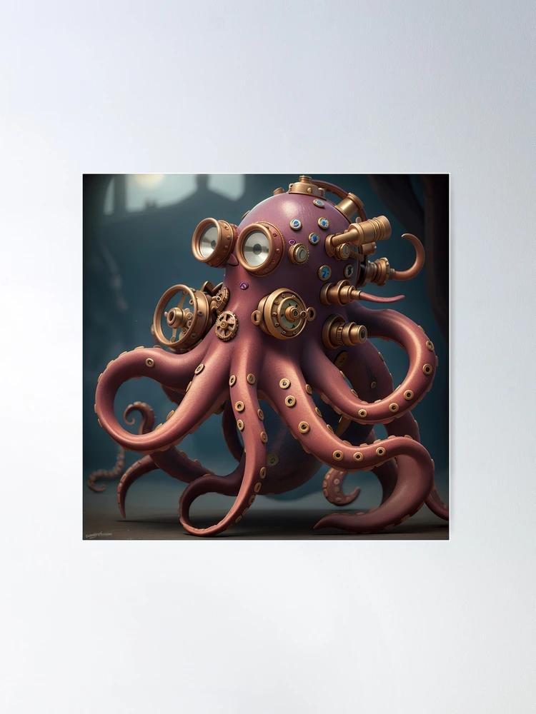 Large steampunk store octopus painting