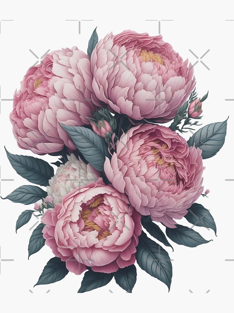 Thumbnail 3 of 3, Sticker, Bunch of Pink Peonies designed and sold by Victoria Riabov.