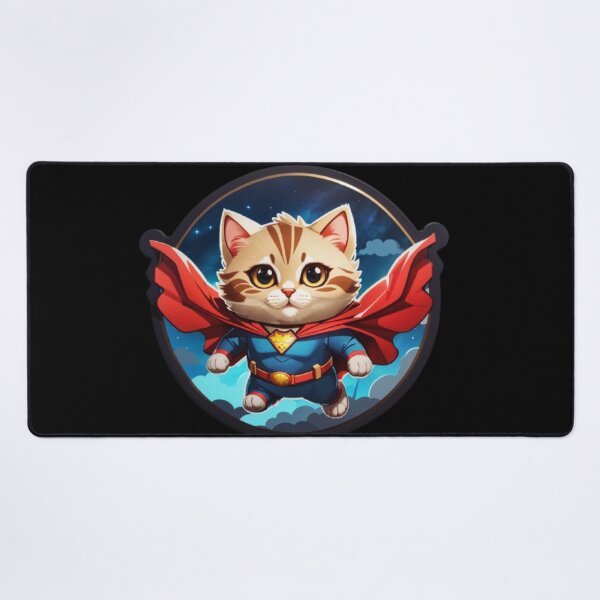 Item preview, Superhero Whiskers Flying Feline Adventure - A Cartoon Cat Soaring through the Night Sky with an Adorable Cape designed and sold by Akira Miyamoto.