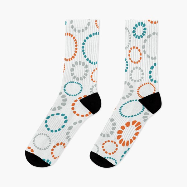 Item preview, Minimalist tossed beaded circles pattern - red, teal, grey white designed and sold by Arubi-Art.