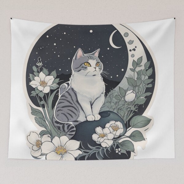 Item preview, Cute Cat Sitting Under Celestial Moon designed and sold by BBGIFTSUK.