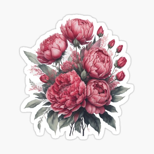 Bunch of Vivid Pink Peonies Sticker