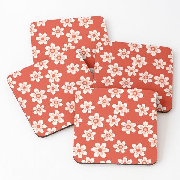 Item preview, Minimal retro 1970's mid-century inspired flower pattern - red, cream designed and sold by Arubi-Art.