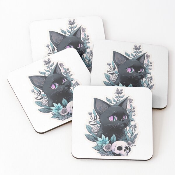 Item preview, Cute Black Cat Sat Next To Skull - Whimsical Illustration designed and sold by BBGIFTSUK.