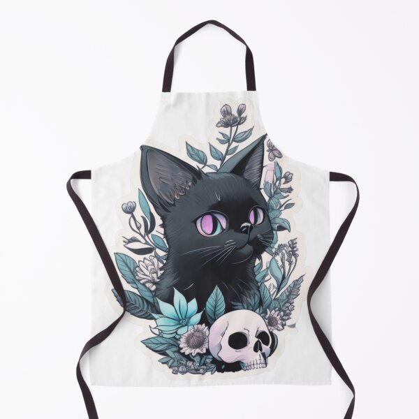 Item preview, Cute Black Cat Sat Next To Skull - Whimsical Illustration designed and sold by BBGIFTSUK.
