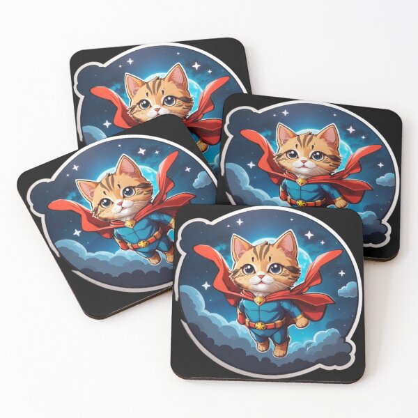 Item preview, Superhero Whiskers Flying Feline Adventure - A Cartoon Cat Soaring through the Night Sky with an Adorable Cape designed and sold by Akira Miyamoto.