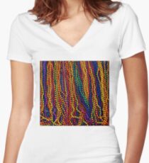 MARDI GRAS :Colorful Beads Print Fitted V-Neck T-Shirt