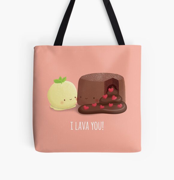 Cute Chocolate Molten Cake I Lava You Pun All Over Print Tote Bag