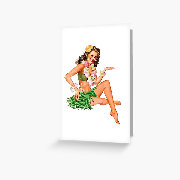 Vintage Hawaiian Hula Girl Greeting Card