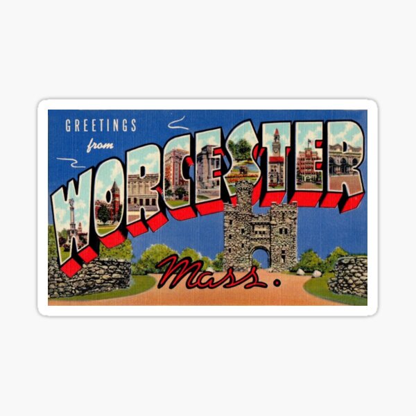 Item preview, Greetings from Worcester Massachusetts - Mass  designed and sold by Nostalgia Tees, Stickers, Art & More.