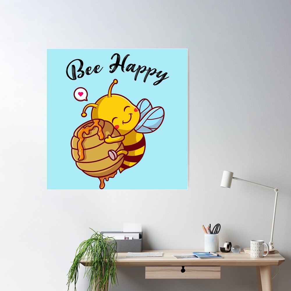 Bee wall art vinyl decal, bee happy, bee home decor, Don't worry be happy,  Bee wall decal, honey bee decor, bumble bee decor