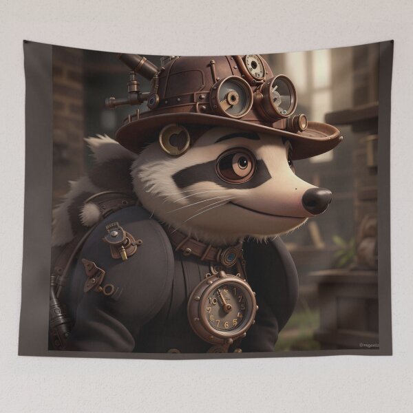 Item preview, Steampunk American Badger Art Painting Design Print designed and sold by randomtdesigns.