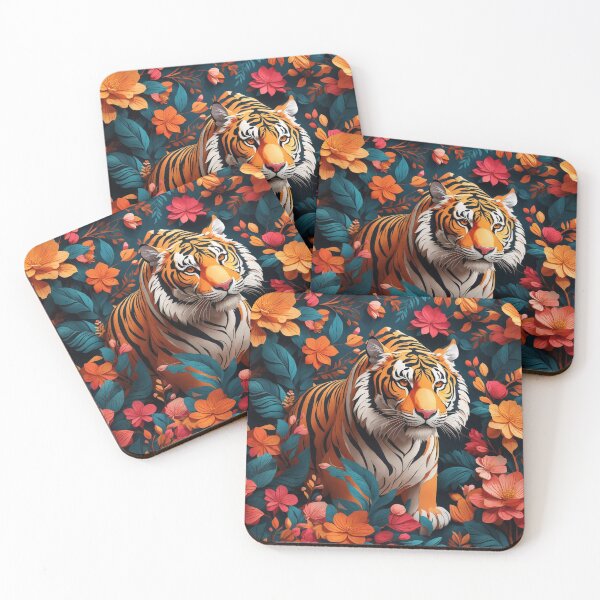 Artikelvorschau, Tiger schleicht im abstrakten Muster der Blumen umher entworfen und verkauft von Itzjustlife.