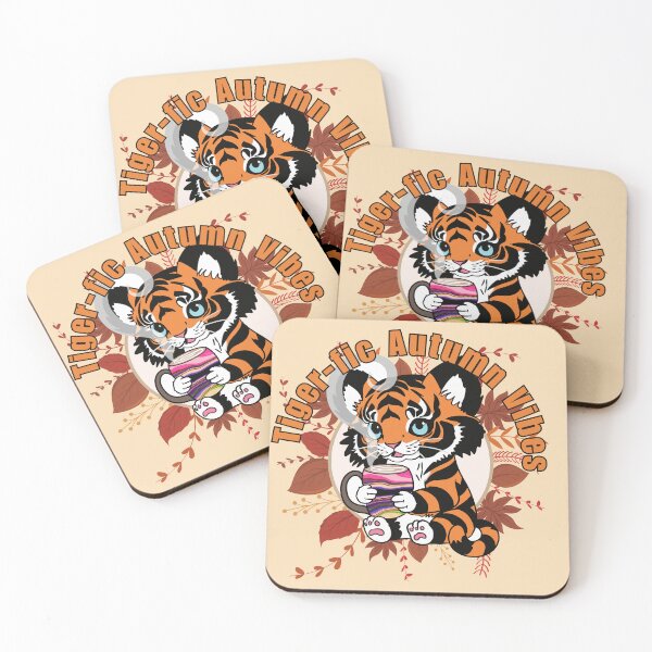Item preview, Tiger-fic Autumn Vibes: Cozy Chibi Tiger & Latte Illustration designed and sold by Lubellebubble20.