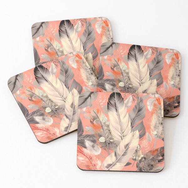 Item preview, Feathers - Coral, blush, ivory, gray, gold 2 designed and sold by Highlandkings.