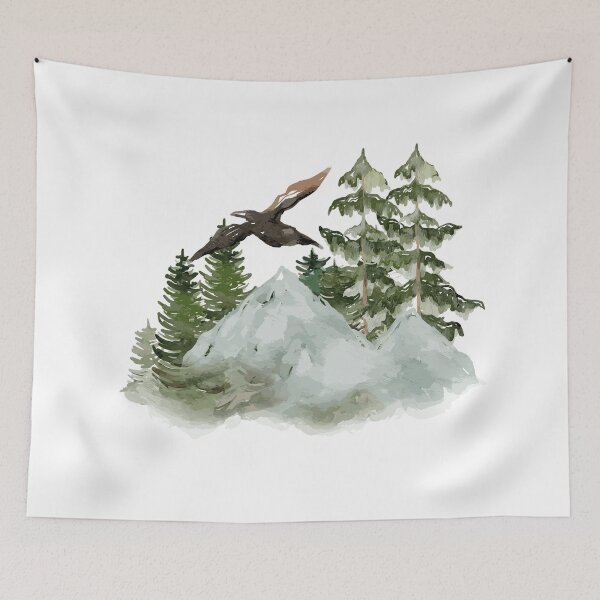 Item preview, Watercolor mountains with trees designed and sold by TenderSoar.