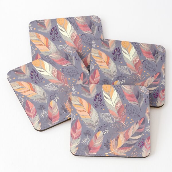 Item preview, Feathers - Coral, eggplant, gray, silver, gold designed and sold by Highlandkings.