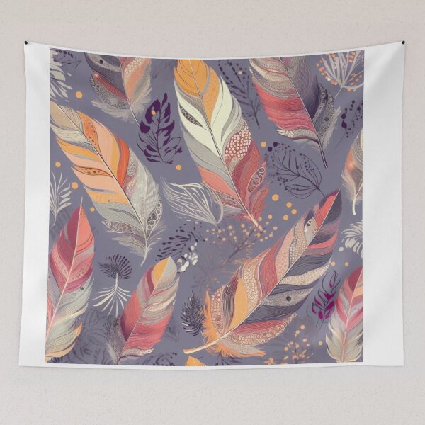 Item preview, Feathers - Coral, eggplant, gray, silver, gold designed and sold by Highlandkings.