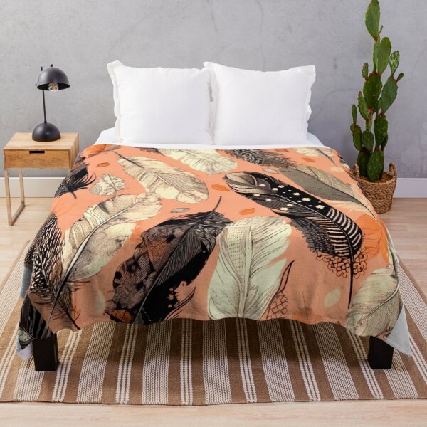 Item preview, Feathers - Coral, mustard, beige, gray, black designed and sold by Highlandkings.