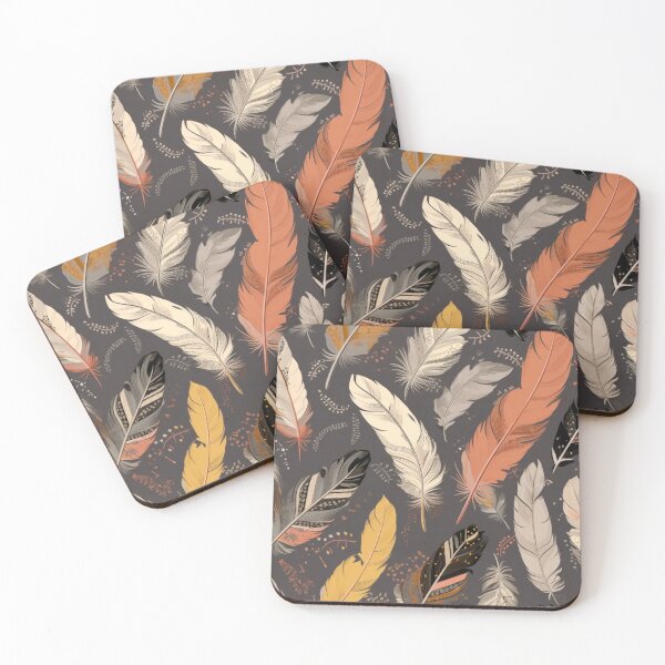 Item preview, Feathers - Coral, mustard, beige, gray, black 4 designed and sold by Highlandkings.