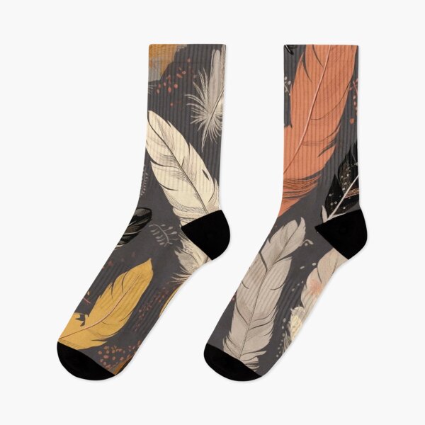 Aperçu de l'œuvre Feathers - Coral, mustard, beige, gray, black 4 créée et vendue par Highlandkings.