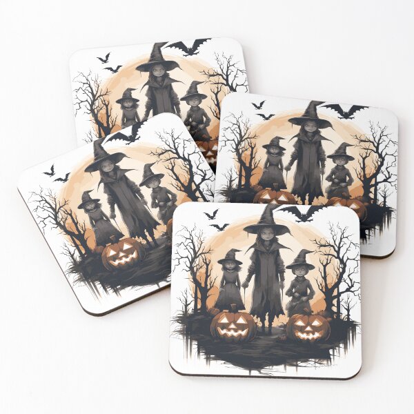Item preview, Magical Halloween Trio: Witch Sisters and Brother Surrounded by Jack-o'-lanterns designed and sold by WFTan.