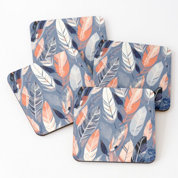 Item preview,  Feathers - Coral, navy, gray, silver, gold 3 designed and sold by Highlandkings.