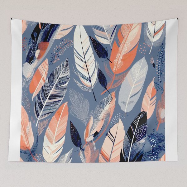 Item preview,  Feathers - Coral, navy, gray, silver, gold 3 designed and sold by Highlandkings.