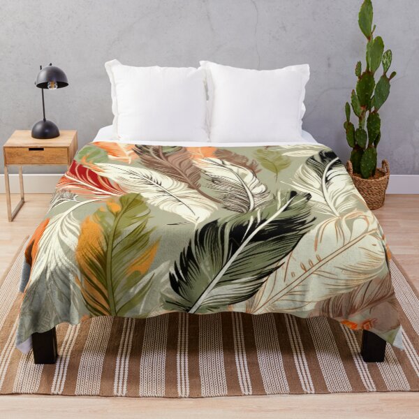 Item preview, Feathers - Coral, olive green, beige, cream, silver designed and sold by Highlandkings.