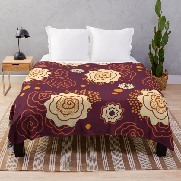 Item preview, Dusky rose retro mid-century flowers pattern - orange, purple, yellow designed and sold by Arubi-Art.