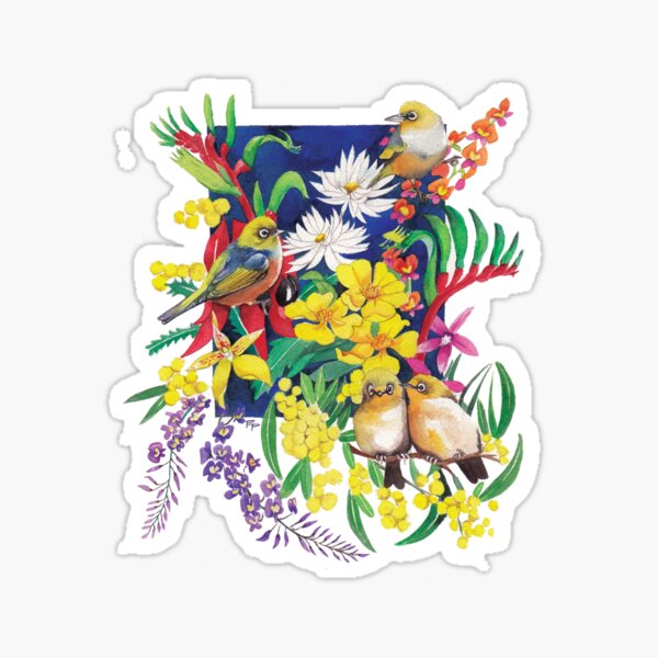 Silvereyes & Flowers Sticker