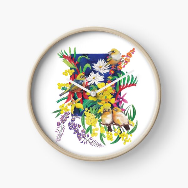 Silvereyes & Flowers Clock