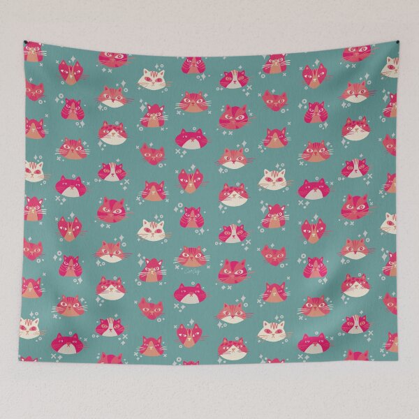 Item preview, Cat Faces Collection – Hot Pink & Turquoise designed and sold by Cat Coquillette.