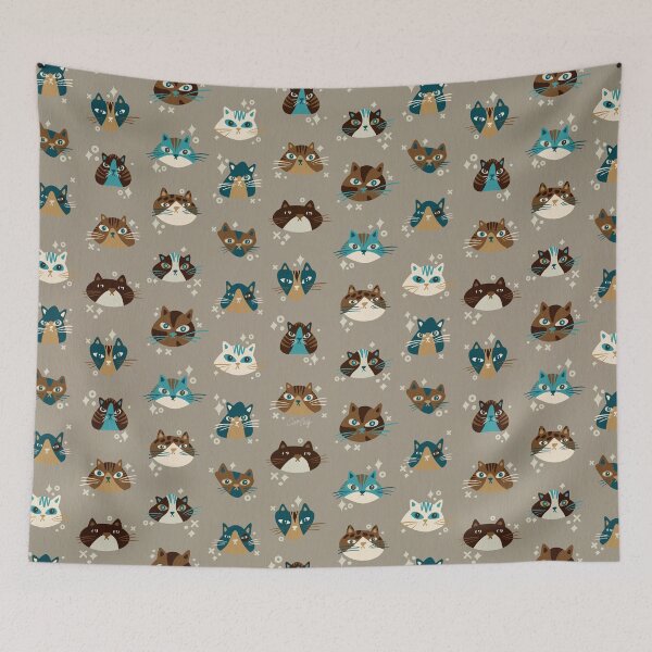 Item preview, Cat Faces Collection – Teal & Brown designed and sold by Cat Coquillette.