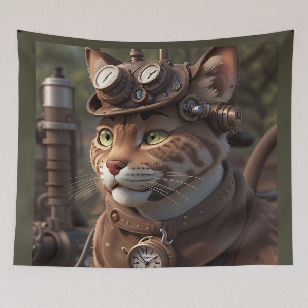 Item preview, Steampunk Bobcat Art Painting Design Print designed and sold by randomtdesigns.