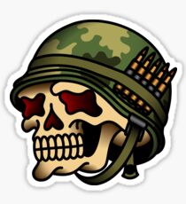 Pegatina Cráneo de guerra estadounidense vintage