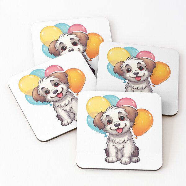 Item preview, Cute dog puppy smiling with balloons designed and sold by ladysticky.