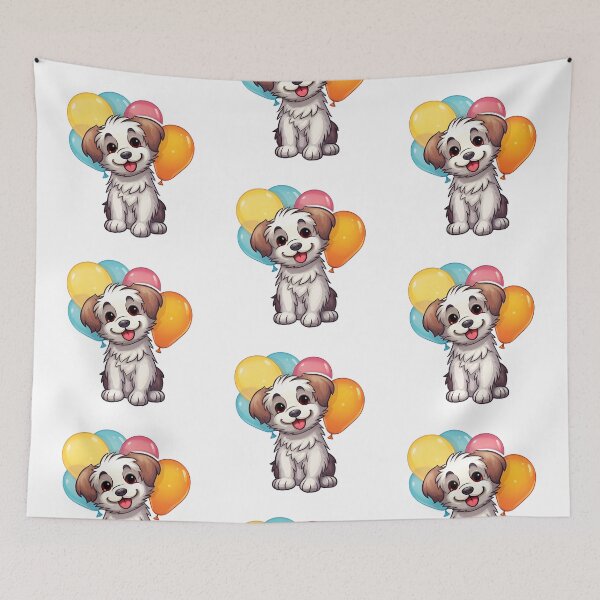 Item preview, Cute dog puppy smiling with balloons designed and sold by ladysticky.