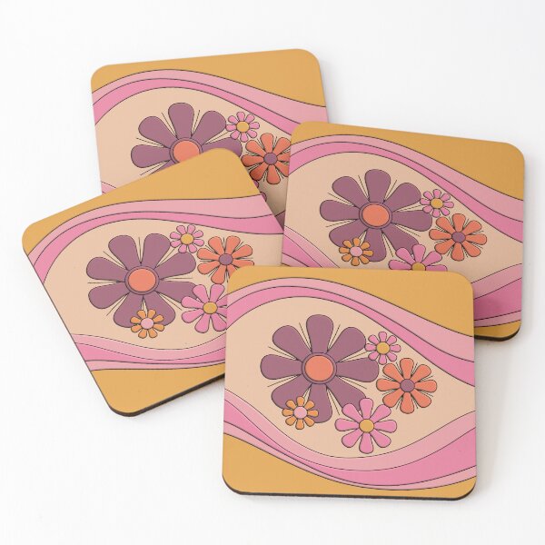 Item preview, Retro Flower Daydream Puffy Look 60s 70s Vintage Floral Pink Orange Mustard Yellow designed and sold by kierkegaard.