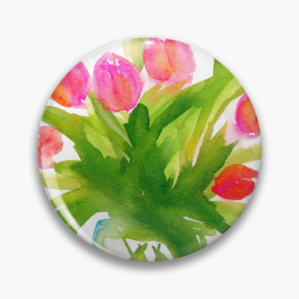 Item preview, Pink tulips in a blue glass vase watercolor painting designed and sold by AnissaF.