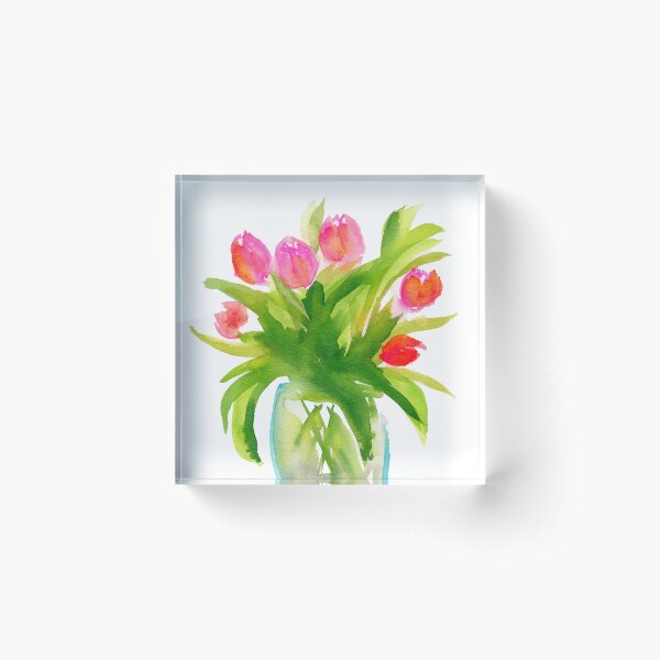 Item preview, Pink tulips in a blue glass vase watercolor painting designed and sold by AnissaF.