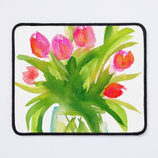 Item preview, Pink tulips in a blue glass vase watercolor painting designed and sold by AnissaF.