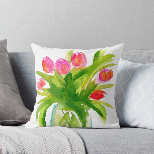 Item preview, Pink tulips in a blue glass vase watercolor painting designed and sold by AnissaF.