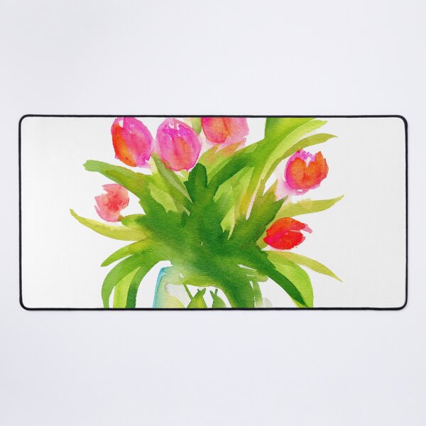 Item preview, Pink tulips in a blue glass vase watercolor painting designed and sold by AnissaF.