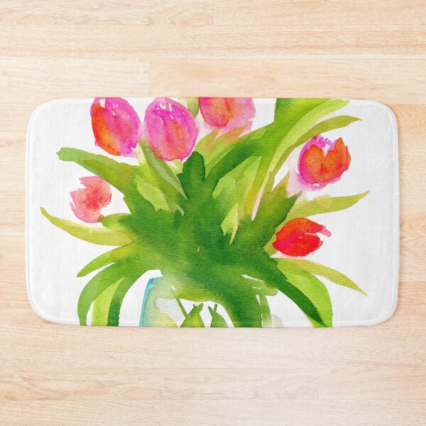 Item preview, Pink tulips in a blue glass vase watercolor painting designed and sold by AnissaF.